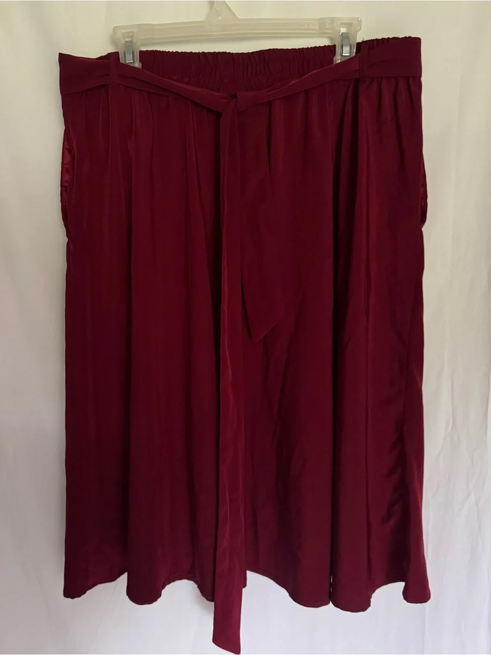 ModCloth Burgundy A-Line‎ Midi Skirt with Pockets and Waist Tie- Retro- Size XL